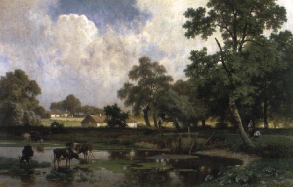 unknow artist Paysage d ete avec vaches dans la mare oil painting picture